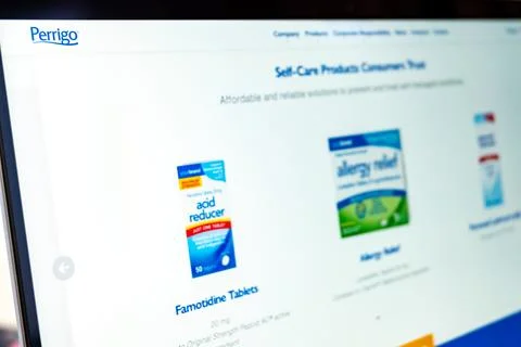 Perrigo website displaying self care consumer health products Stock Photos