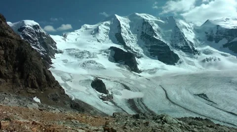 Pers Glacier seen from Diavalezza Mountain Station, Pontresina Stock Footage