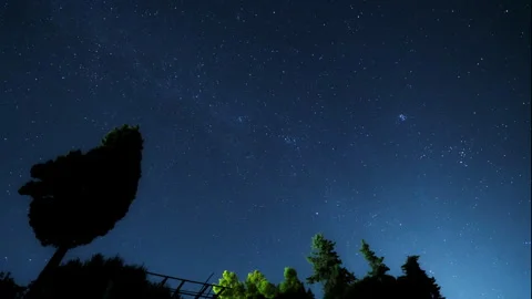 Perseid meteor shower and night sky full of stars in time lapse Stock Footage 346556912