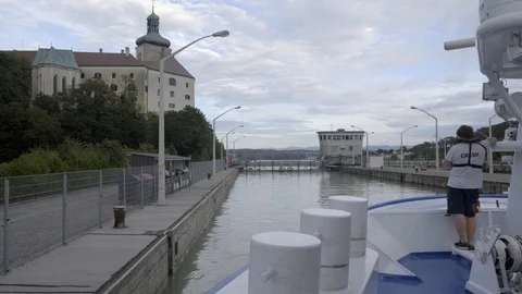 Persenbeug sluice on the Danube river Stock Footage 115945740