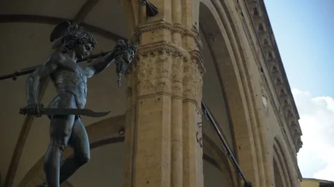 Perseo Cellini Statue Florence Piazza Signoria Stock Footage 143483319