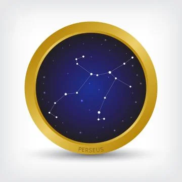 Perseus constellation in golden circle Stock Illustration