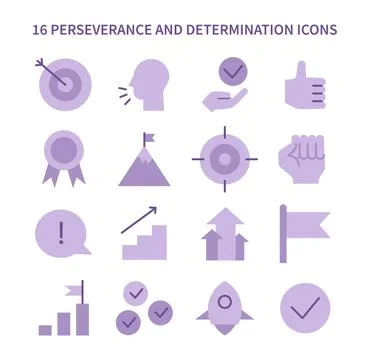 Perseverance and Determination icon set. Flat vector illustration Stockillustratie