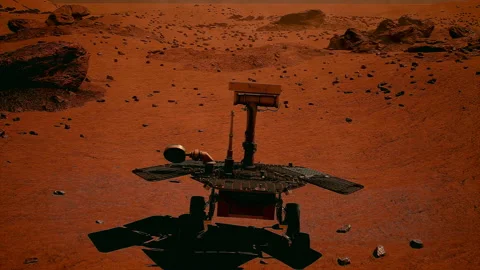 The Perseverance rover deploys its equipment against the backdrop of a true Stock Footage