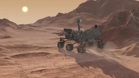 Perseverance rover roaming and exploring the surface of Mars Stock Footage 162992982