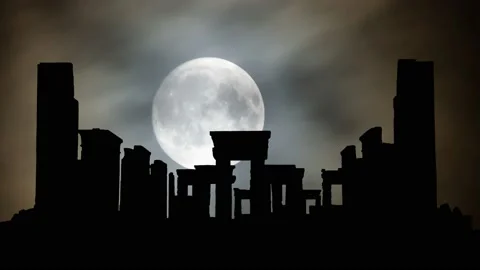 Persia Ancient Persepolis, Time Lapse by Night with Full Moon, Iran Stock Footage 220097324