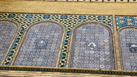 Persian arcade blue tile to decorate wall in stylish vibrant traditional Stock Footage 319540187