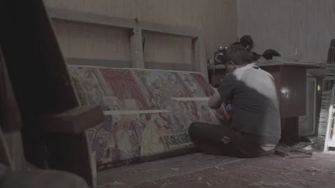 Persian Carpet Weaver Working Handmade Rug Artisan Iran Close View (RAW COLOR) Stock Footage 331593851