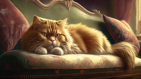 Persian cat lying on a sofa in a classic interior. Stock Illustration