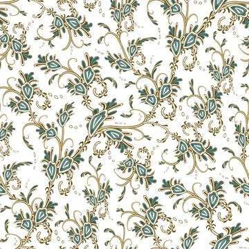 Persian embroidery seamless vector pattern with paisley flowers and leaf. イラスト素材