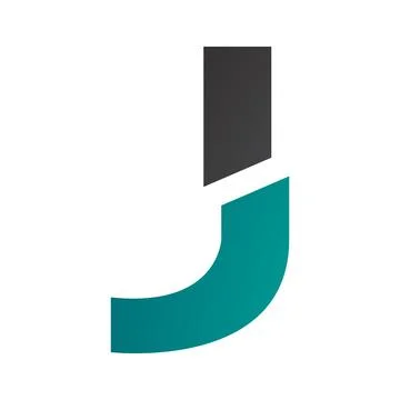 Persian Green and Black Split Shaped Letter J Icon Stock Illustration