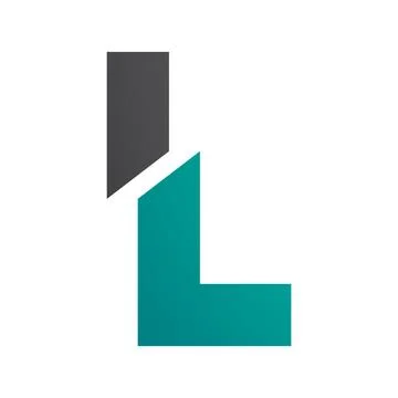 Persian Green and Black Split Shaped Letter L Icon Stock Illustration