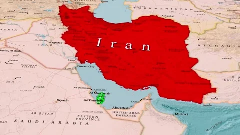 Persian Gulf Countries Map, Iran and Qatar Territorial View Stock Footage 344372298