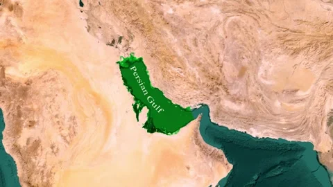 Persian Gulf Highlighted Map, Middle East Satellite Zoom Animation Stock Footage 344327045