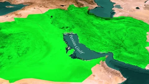 Persian Gulf Region Highlighted Map, Middle East 3D Zoom Animation Stock Footage 344327047