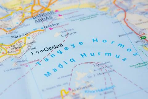 Persian Gulf Strait Hormuz Map, Global Shipping Oil Trade Route Stock Photos