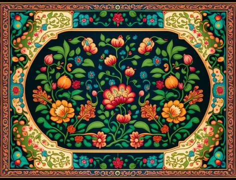 A Persian Rug with Springtime Patterns Illustrazione stock