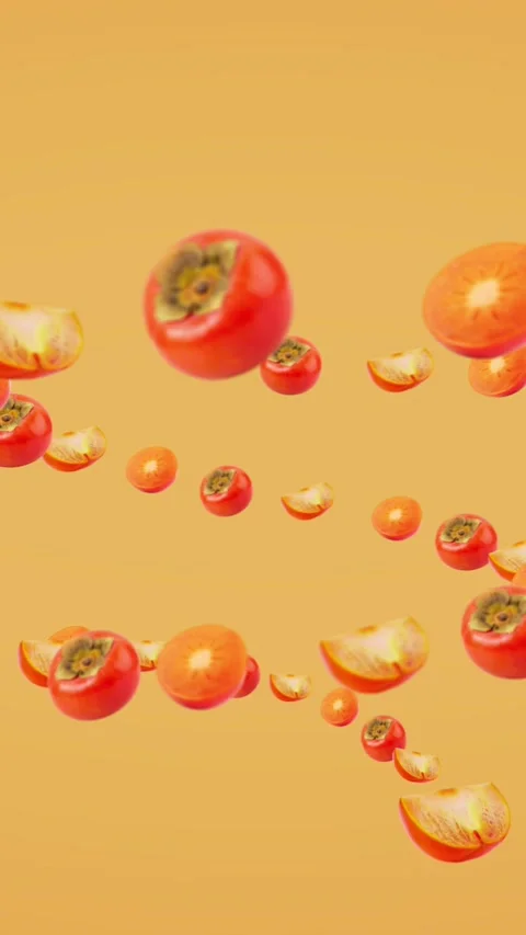 Persimmon and persimmon Slices in orange background Stock Footage 279146848