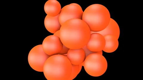 Persimmon-colored balls repel and attract each other on a black background Stock Footage 328344481