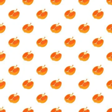 Persimmon fruit halves seamless pattern on white background Stock Illustration