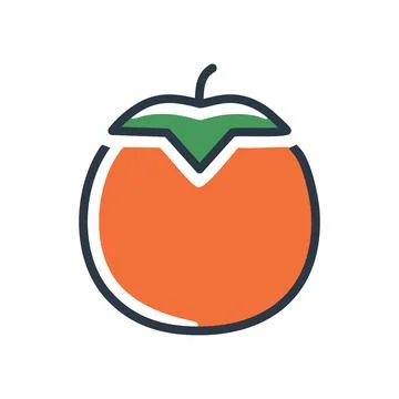 Persimmon fruit icon. Simple persimmon fruit icon with a green leaf. Ideal .. Stock Illustration