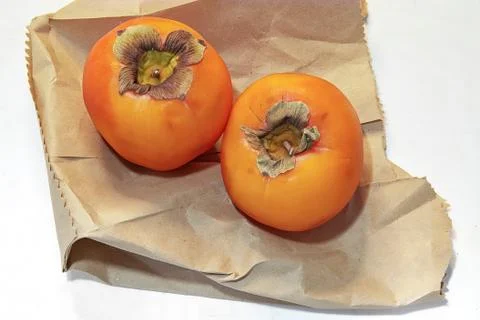 Persimmon Fruit. Isolated. Flat Lay . Copy Space. Foto stock