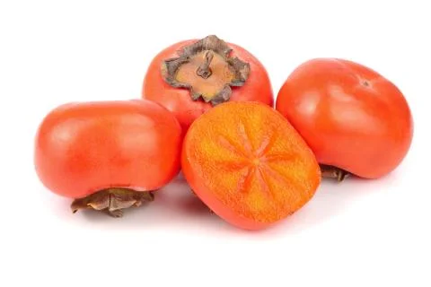 Persimmon fruit isolated on white background close-up Stock Photos
