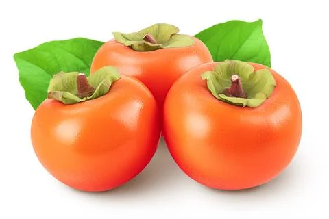 Persimmon fruit isolated on white background with full depth of field Stock Photos