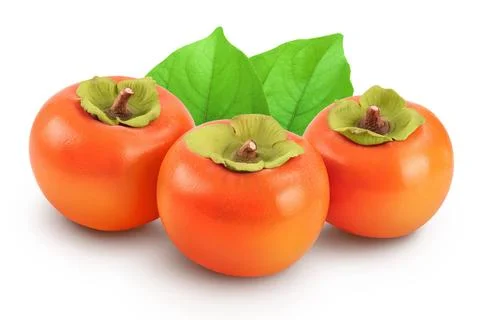 Persimmon fruit isolated on white background with full depth of field Stock Photos