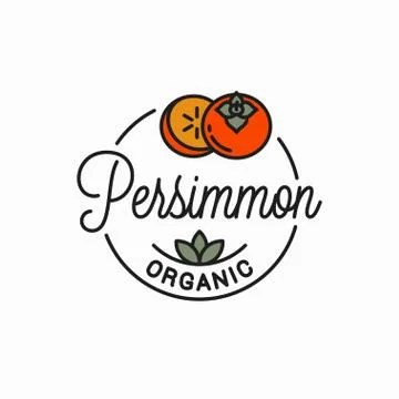Persimmon fruit logo. Round linear of persimmon Stock Illustration
