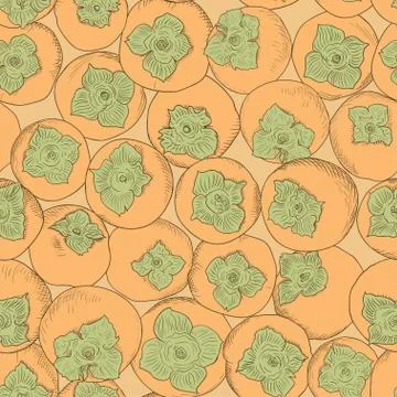 Persimmon fruit pattern. Seamless nature wallpaper. Fresh organic healthy food Stock Illustration