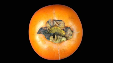 The persimmon fruit rotates clockwise. Isolated on black background. The view fr Stock Footage 119631719