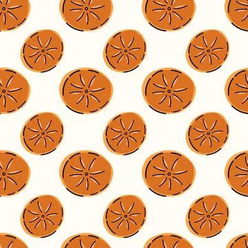 Persimmon fruit slices seamless pattern on clean white background Stock Illustration