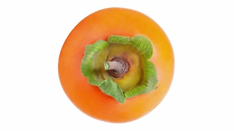 Persimmon fruit, whole one, rotating, turning, close-up, macro, top, view Stock-Footage 256328090
