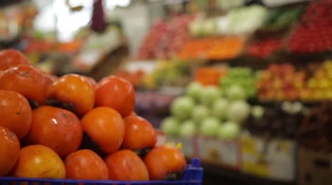 Persimmon in market Stock Footage 59306043