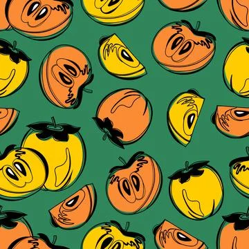 Persimmon pattern isolated on a green background. A concept for stickers, pos Stock Illustration