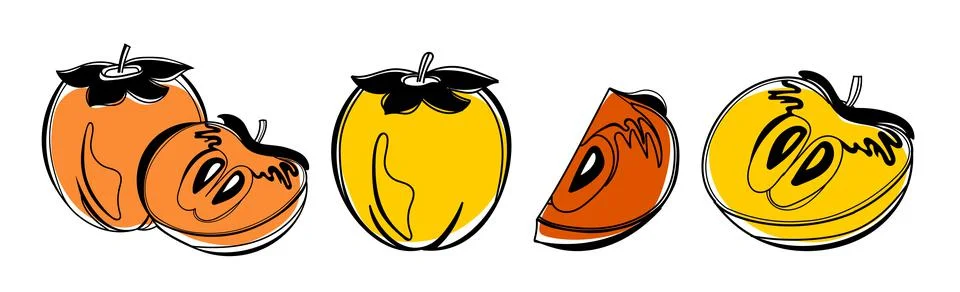 Persimmon set solated on a white background. A concept for stickers, posters, Stock Illustration