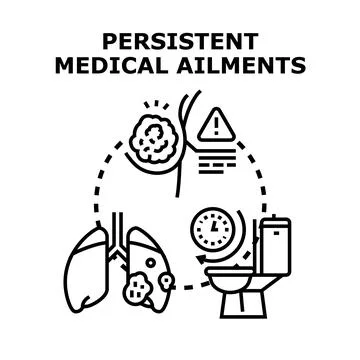 Persistent medical ailments causing chronic health problems and diseases Stock Illustration