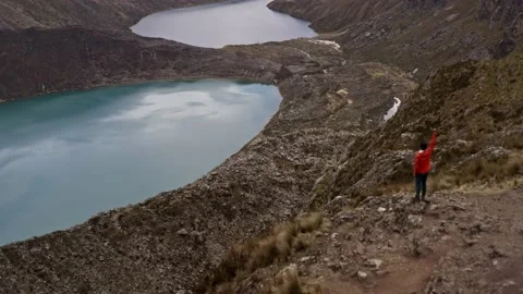 Person on 3 lagoons view point Huayhuash Peru Video stock 210230979