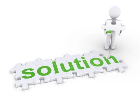 Person about to finish "solution" puzzle Stock Illustration