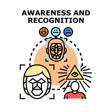 Person accessing data identifying emotion and perception Stock Illustration