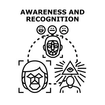 Person accessing data identifying emotion and perception Stock Illustration