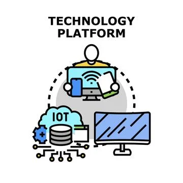 Person accessing integrated technology platform connecting devices 스톡 일러스트