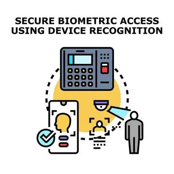 Person accessing system using secure biometric device recognition Stock Illustration