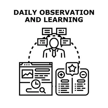 Person acquiring knowledge with daily observation and learning Illustrazione stock