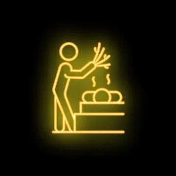Person adding water with branches to sauna stove in neon style Illustrazione stock
