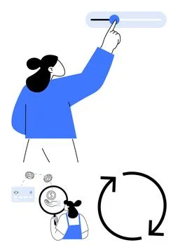 Person Adjusting Settings Interface with Financial Analytics and Time Manag.. Stock Illustration