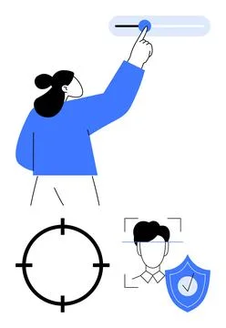 Person adjusting a toggle switch, a circular target symbol, user profile outl Illustrazione stock