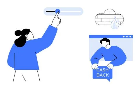 Person adjusts a toggle switch, indicating customization or control. Cloud wi イラスト素材