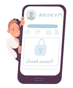 Person is afraid of being snooped in a network, paranoia, closed social media Stock Illustration